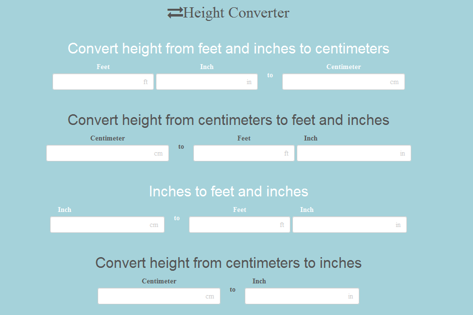 Human Height Conversion Chart From Inches To Cm